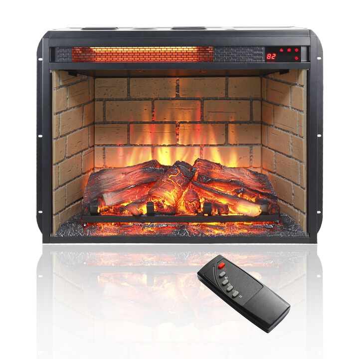 MONDAWE 23 Inch Infrared Quartz Heater Fireplace Insert -Woodlog Version With Brick
