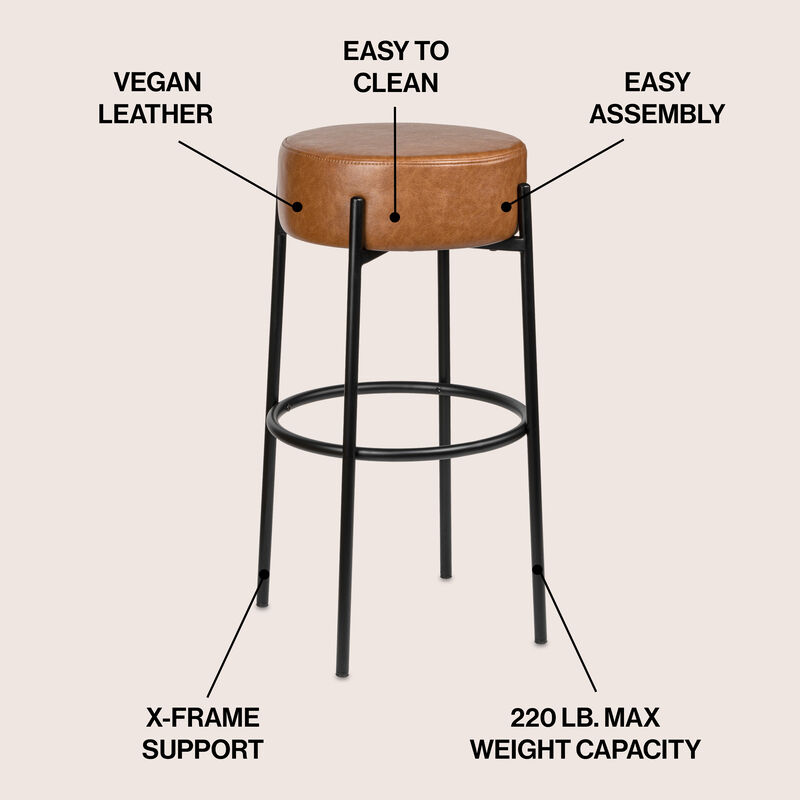 Paola Modern Minimalist Round Backless Metal/Bouclé Cushioned Bar Stool