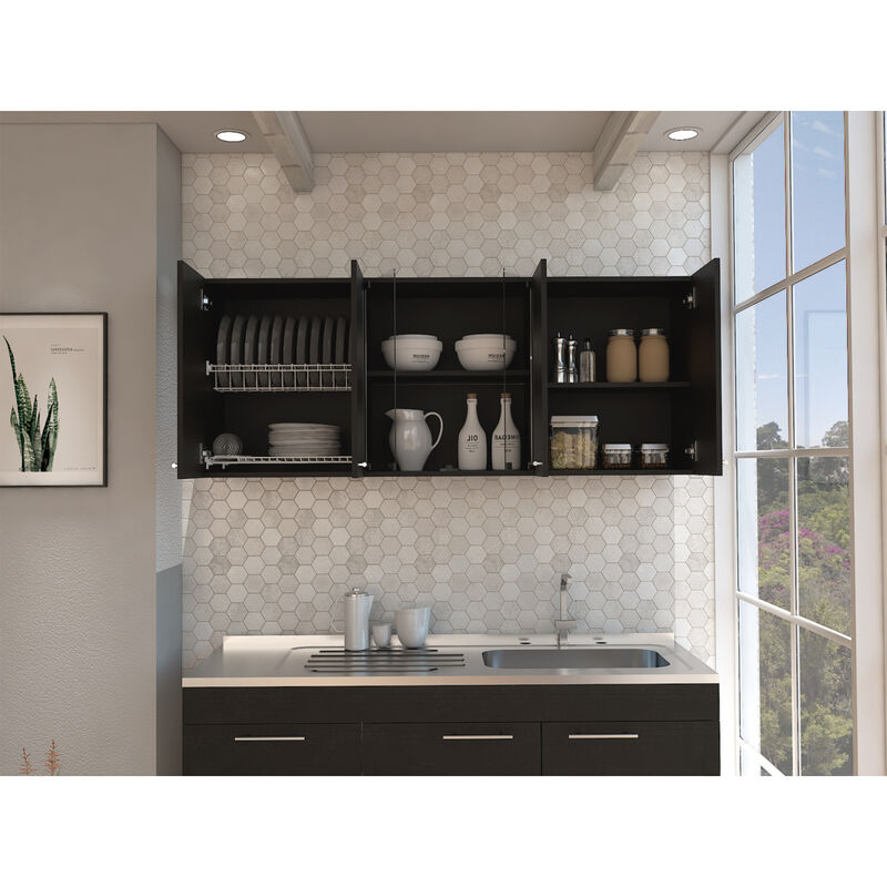 Superior 150 Wall Cabinet With Glass, Four Interior Shelves, Two Double Door - Black
