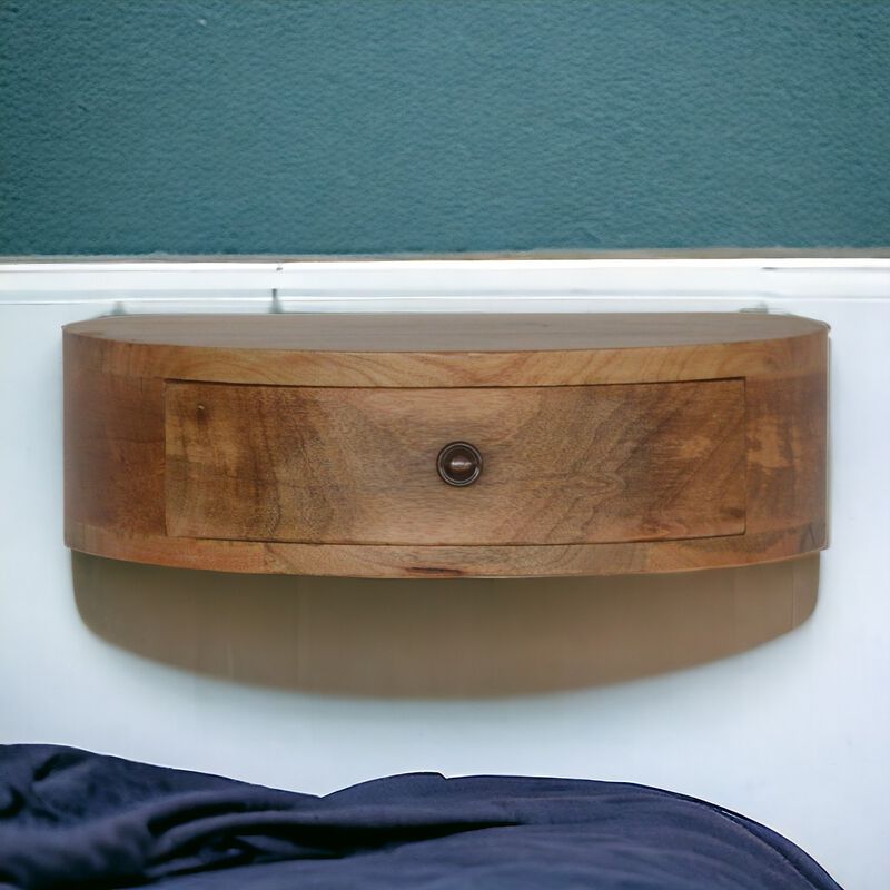 Solid Wood Wall Mounted Rounded 1 Drawer Nightstand