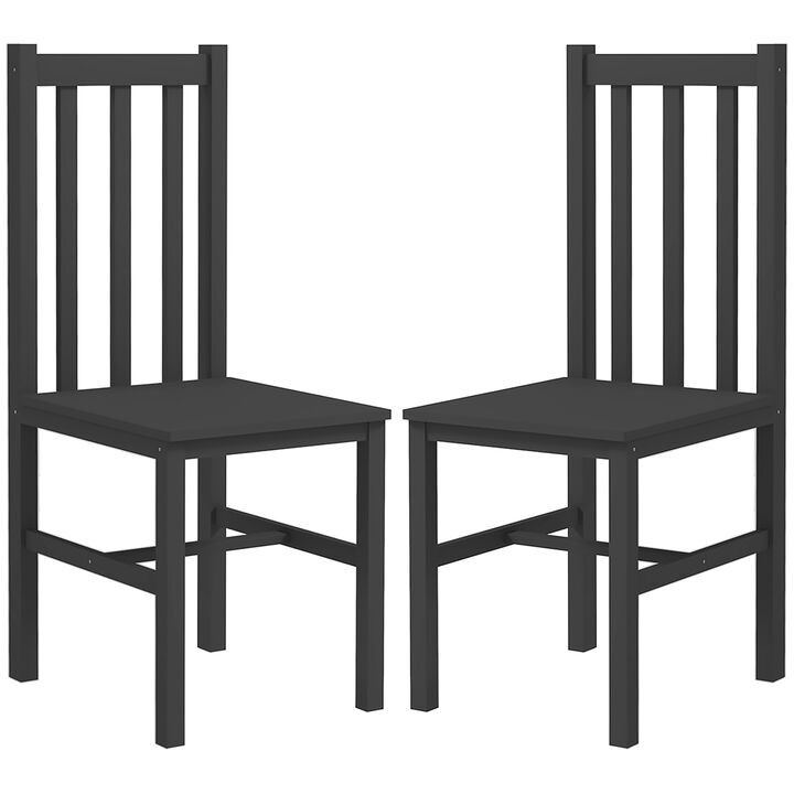 HOMCOM Dining Chairs, Set of 2 Farmhouse Kitchen Chairs with Slat Back, Pine Wood Seating for Living Room and Dining Room, Black