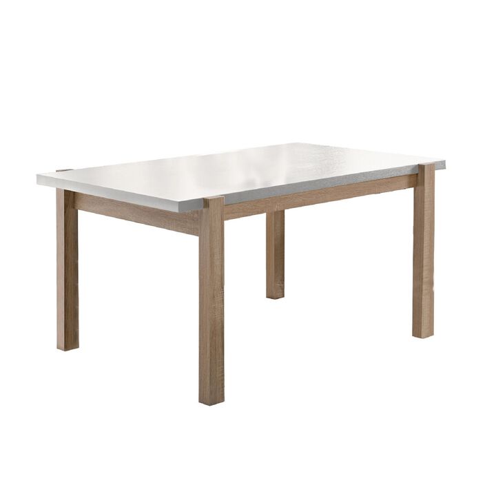 Rectangular Wooden Dining Table with Straight Legs, White and Brown - Benzara
