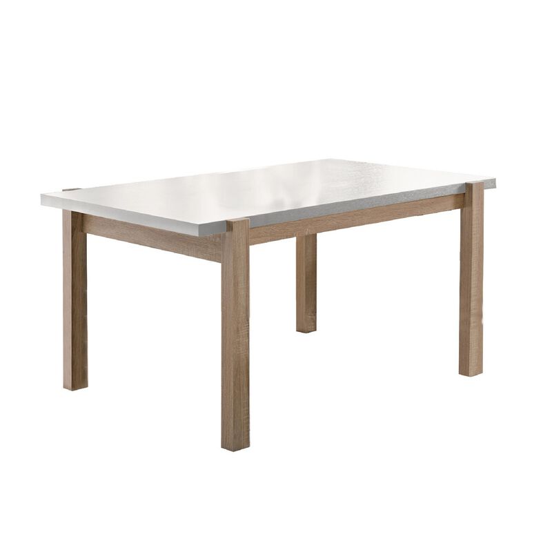 Rectangular Wooden Dining Table with Straight Legs, White and Brown - Benzara
