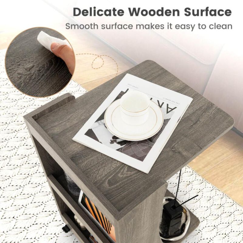 Hivvago C-shaped Rolling End Side with Back Storage Shelves beside Sofa