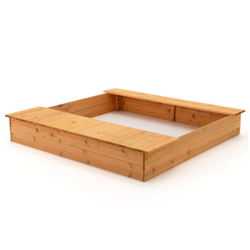 Hivvago Kids Wooden Sandbox with Bench Seats and Storage Boxes