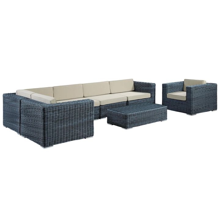 Summon 7 Piece Outdoor Patio Sunbrella Sectional Set - Canvas Antique Beige