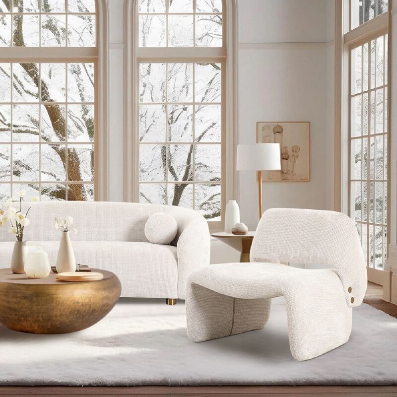 Pasargad Home Zarina Upholstered Modern Accent Chair, Ivory