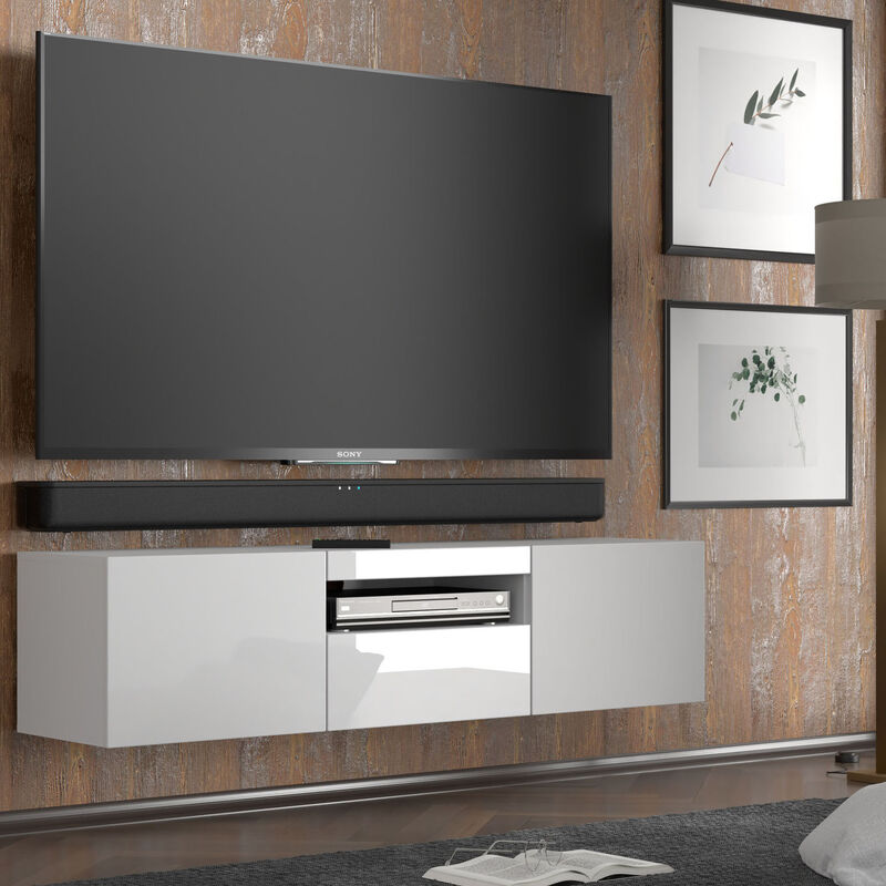 TV Stand Aura 79" Universal Cabinet Hanging or Standing Black High Gloss MDF