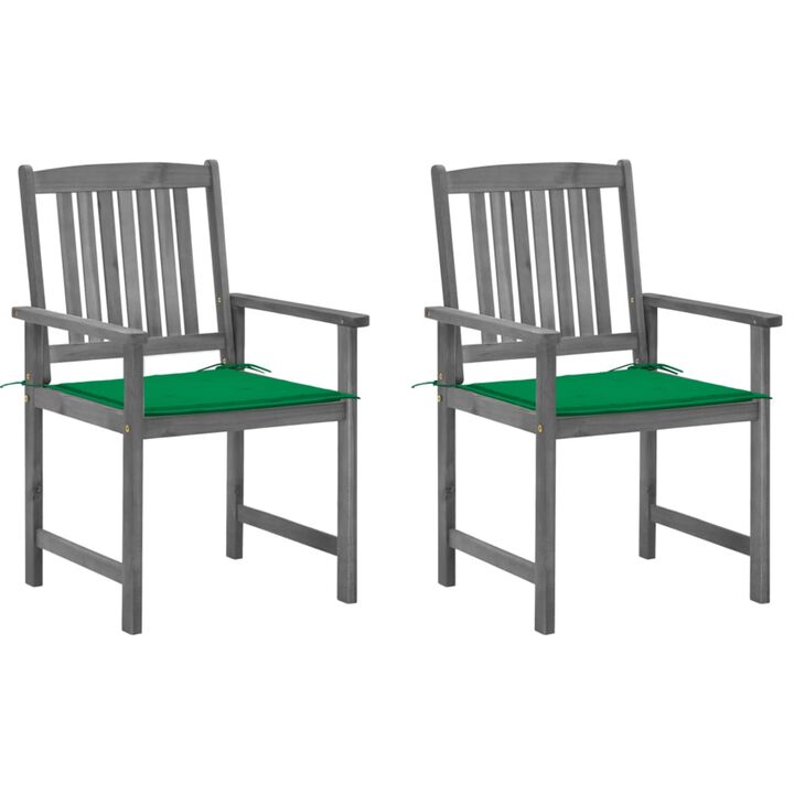 vidaXL Director's Chairs with Cushions 2 pcs Gray Solid Acacia Wood