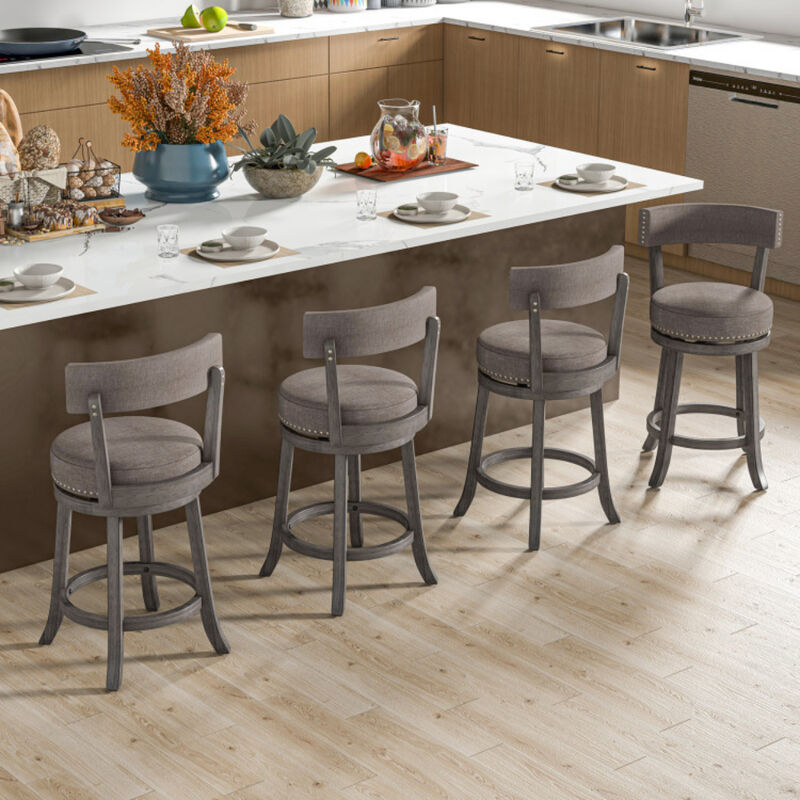 Set of 2 Counter Height Chairs with 360° Swivel Seat and Rubber Wood Frame