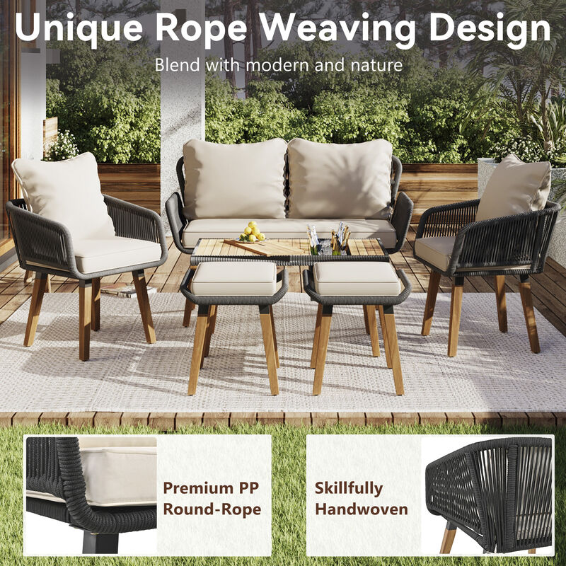 Merax 6-Piece Rope Outdoor Patio Furniture Seating Set