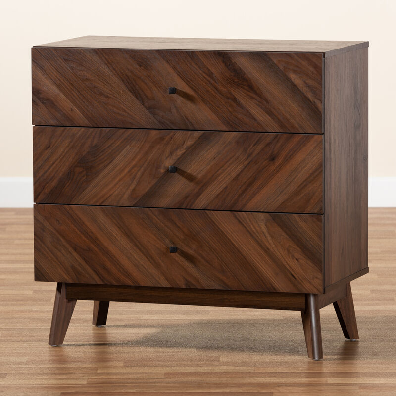 Baxton Studio Hartman Mid Century Modern Walnut Brown Finished Wood 3 Drawer Storage Chest