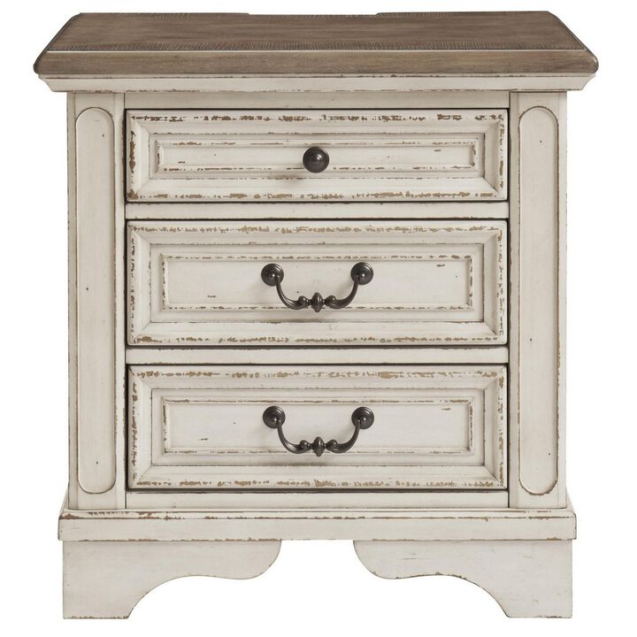 Transitional Wooden Three Drawer Nightstand with Open Platform Top, White-Benzara