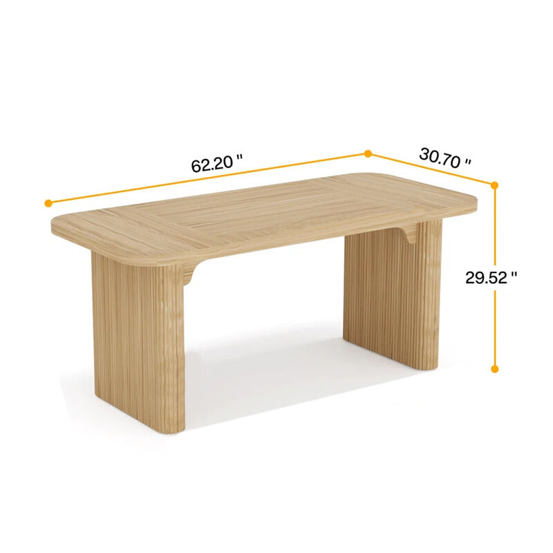 Executive Desk, 62 Inch Light Brown Top, Fluted Double Pedestal Base - Benzara