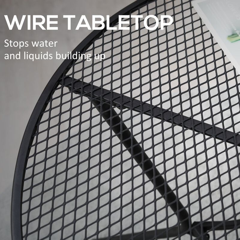 Black Patio Dining: 35" Round Steel Table with Mesh Top