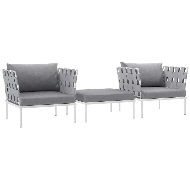 Harmony 3 Piece Outdoor Patio Aluminum Sectional Sofa Set - White Gray
