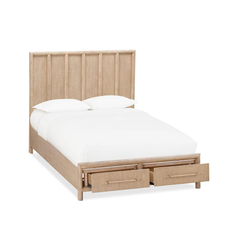 Dory King Size Bed, Panel Vertical Wood Bar Headboard, Light Brown Acacia - Benzara