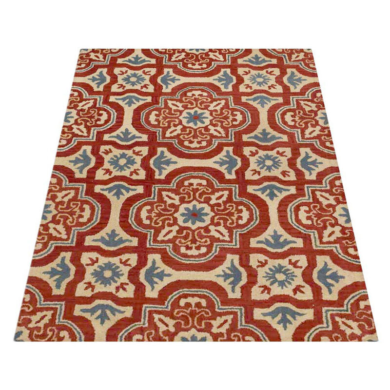 RUGSOTIC CARPETS HAND TUFTED WOOL ECO-FRIENDLY AREA RUGS  - 3'x5', Rectangle Shape, Red & Beige, Floral Modern Design, High Pile Thick Handmade Area Rugs for Living Room, Bed Room (K00230)