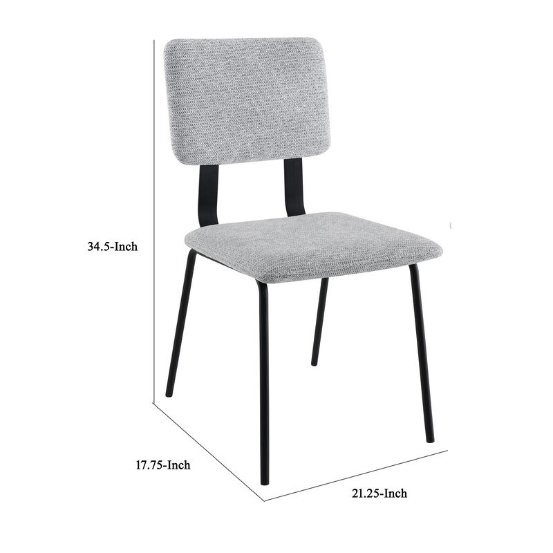 Kelli Dining Chair Set of 2, Gray Fabric Foam Cushions, Black Metal - Benzara