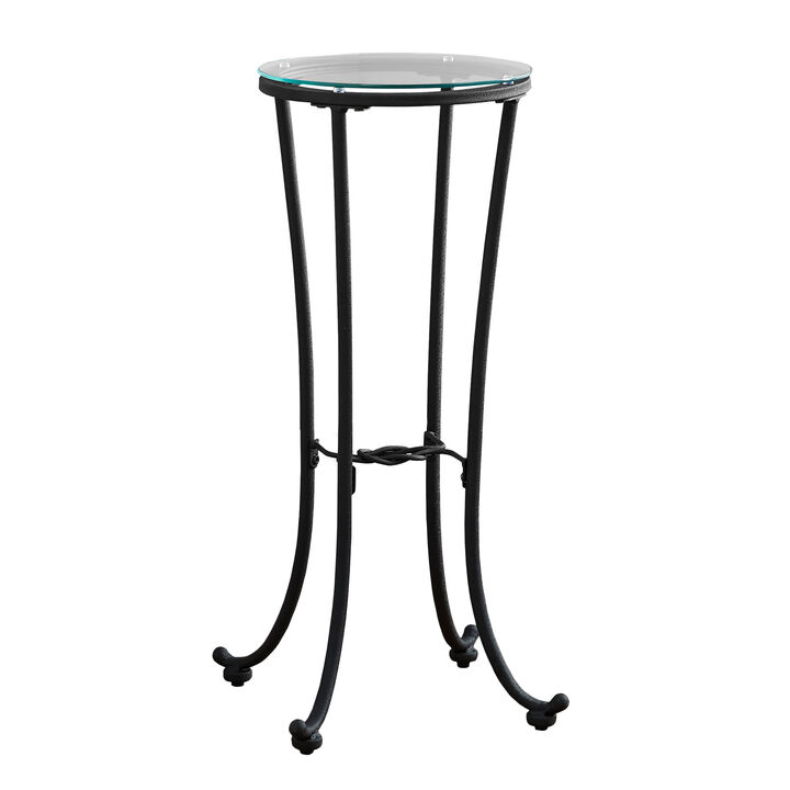 Monarch Specialties I 3332 Accent Table, Side, End, Plant Stand, Round, Living Room, Bedroom, Metal, Tempered Glass, Black, Clear, Contemporary, Modern