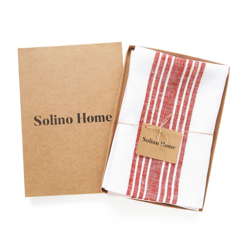 Solino Home 100% Pure Linen Striped Dinner Napkins 20 x 20 Inch Set of 4 | Farmhouse