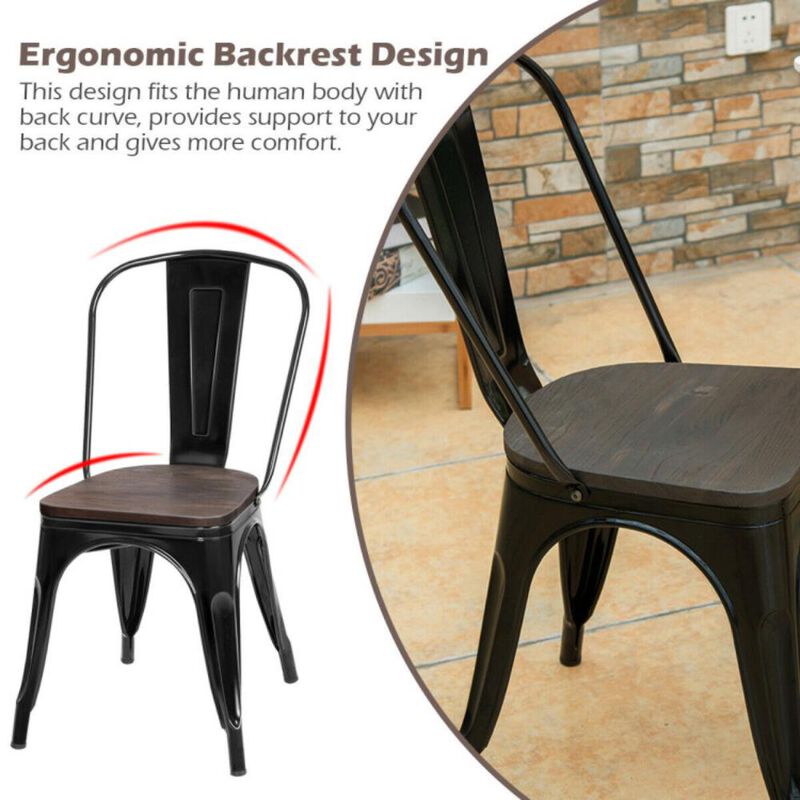 Hivvago 18 Inch Set of 4 Stackable Metal Dining Chair with Wood Seat