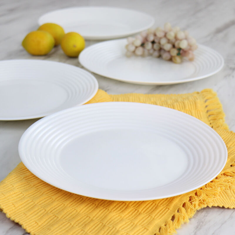 Gibson Ultra Patio 4 Piece Tempered Opal Glass Dinner Plate Set in White