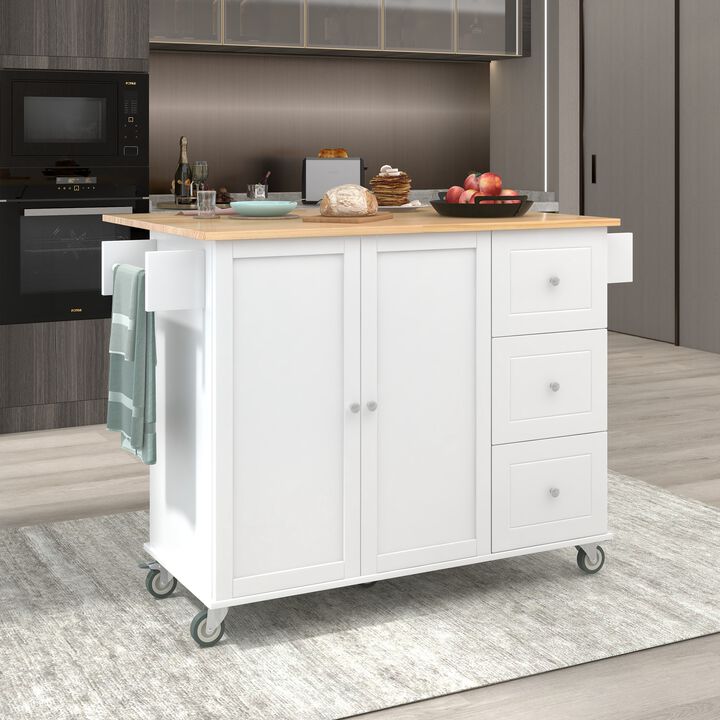 Streamdale Mobile Kitchen Island, Solid Wood Top, Locking Wheels
