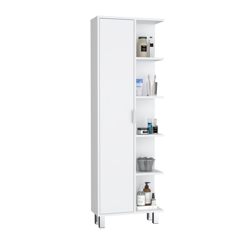 DEPOT E-SHOP Keller 63" H Linen Cabinet, with 1 door and 9 shelves, White,