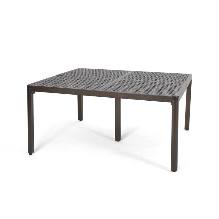 Riley Outdoor Dining Table, Glossy Black Metal Lattice, Square 61 Inch - Benzara