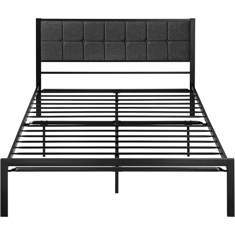 Hivvago Queen Metal Platform Bed Frame with Gray Button Tufted Upholstered Headboard