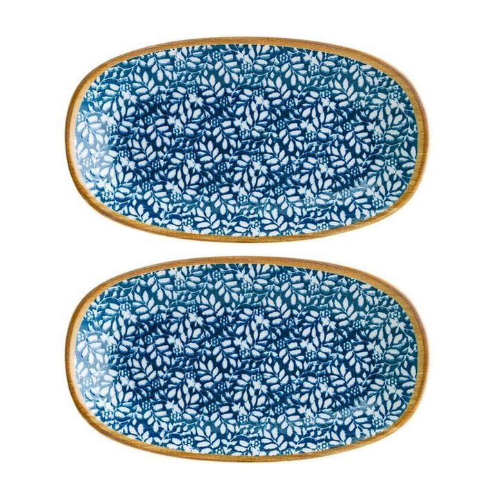 Calif 9.5" x 5.5" x h:1.25" Oval Decorated Porcelain Platter (Set of 2)