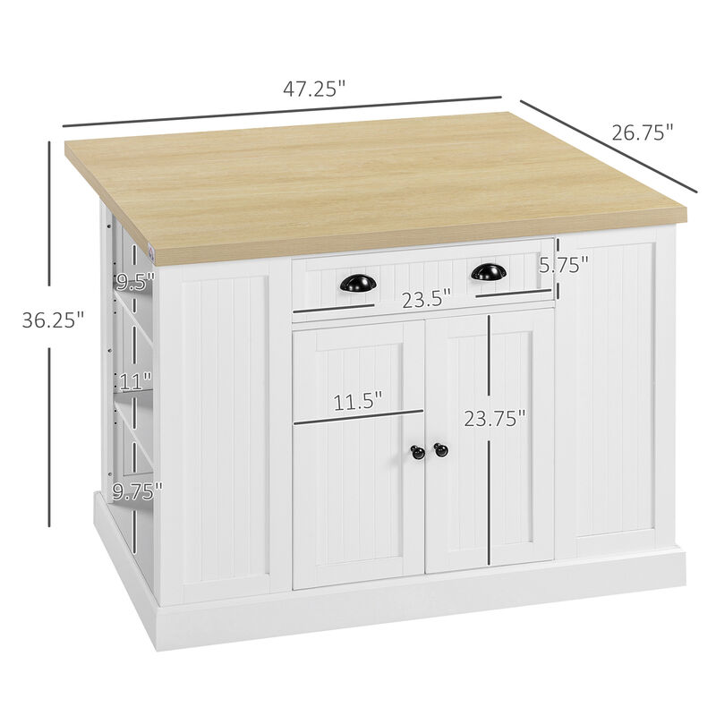 47" Farmhouse Style Kitchen Island Storage Cabinet w/ Drop Leaf Table Countertop