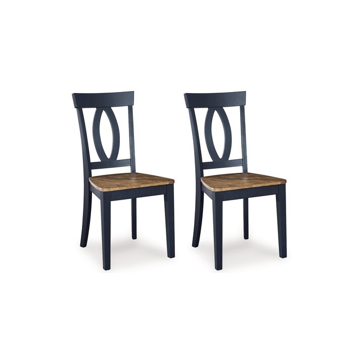 Doti Dining Side Chair Set of 2, Open Back, Contoured Seat, Slate Blue - Benzara