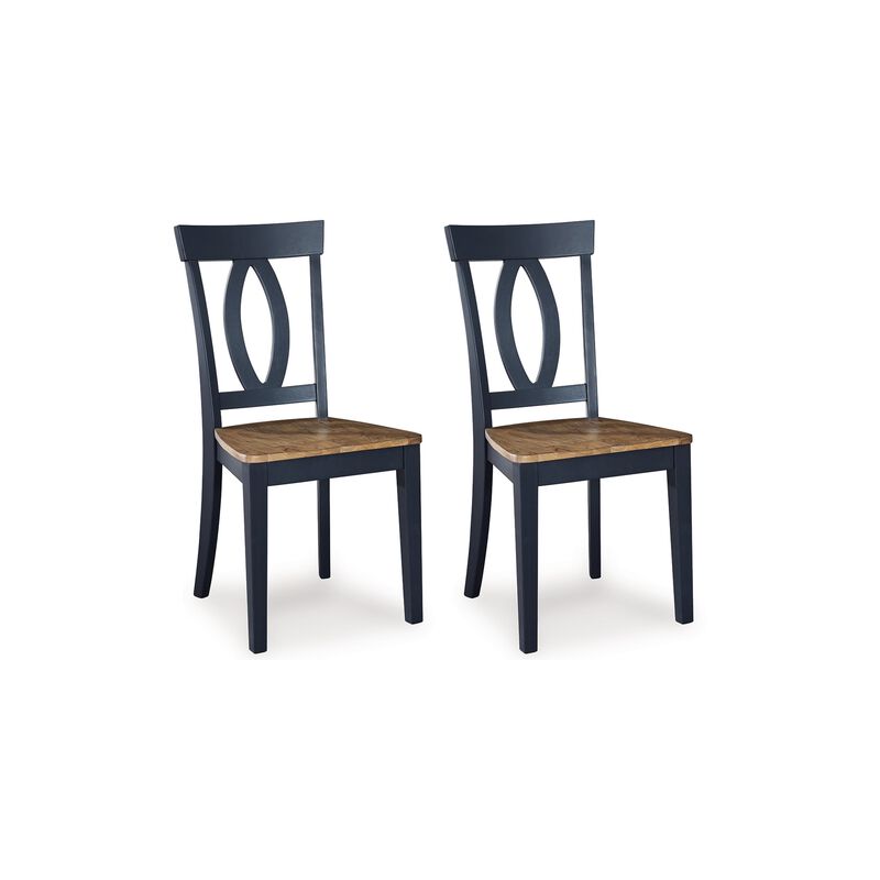 Doti Dining Side Chair Set of 2, Open Back, Contoured Seat, Slate Blue - Benzara