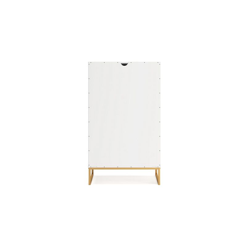 Alli Tall Dresser Chest, 5 Drawers, Matte White, Gold Metal, 51 Inch - Benzara