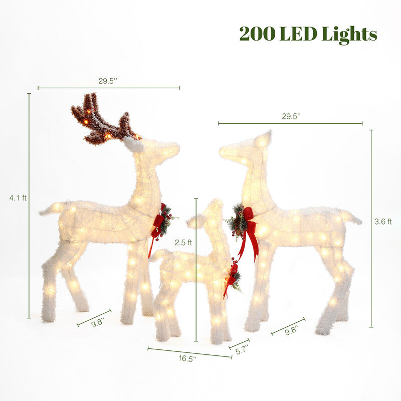 LuxenHome 3-Piece Frosted Reindeer Set with Lights Outdoor Holiday Decoration