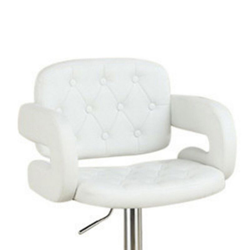 Chair Style Barstool With Tufted Seat And Back White And Silver-Benzara