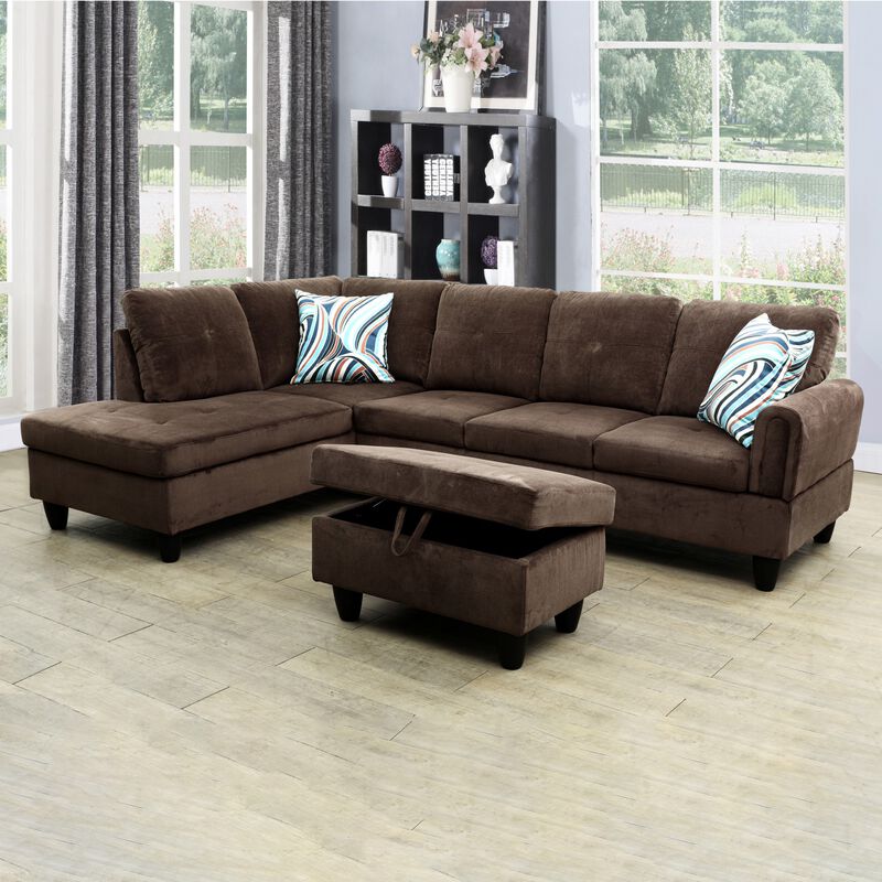 28.5 in. W Brown Velvet Rectangle Ottoman with Storage