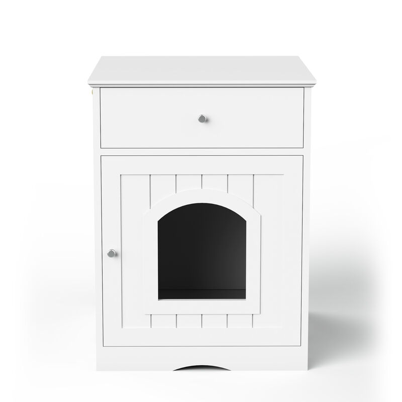 Streamdale Wooden Cat Litter Box Enclosure with Drawer & Side Table
