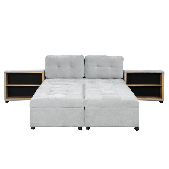 Merax Chenille Sofa Bed Modular Sofa Free-combined Sofa with 2 Storage Racks