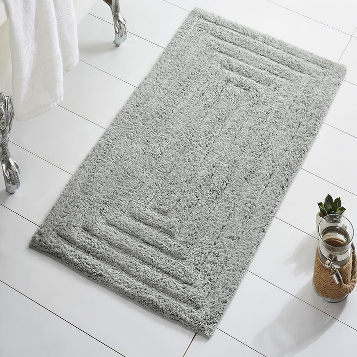 Knightsbridge Stylish And Comfortable All Season Traditional Racetrack Design Cotton Bath Rug 17" X 24" Silver