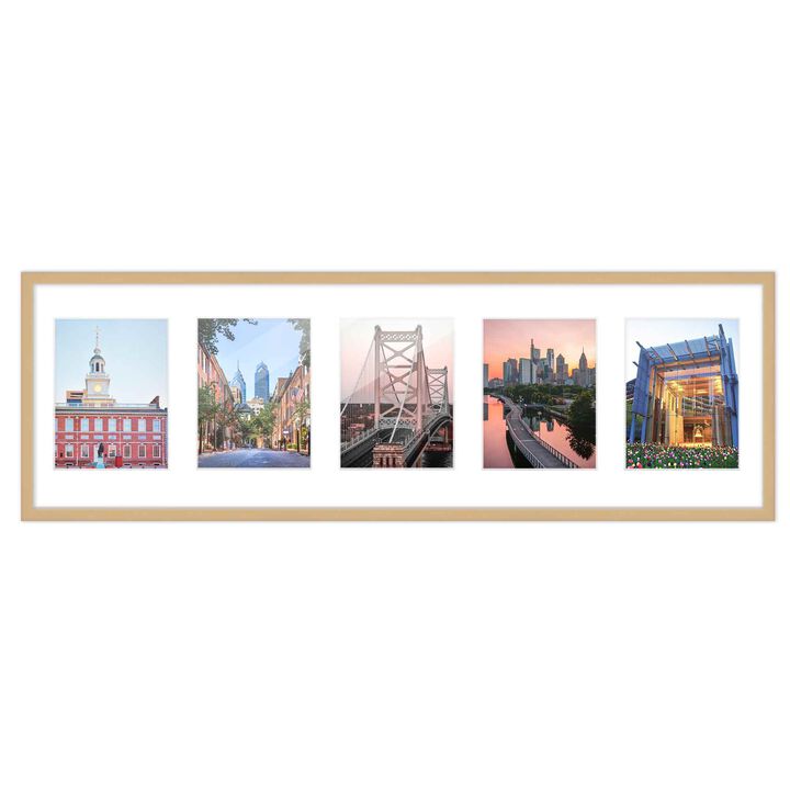 7.5x23.5 Wood Collage Frame with White Mat For 5 4x6 Pictures