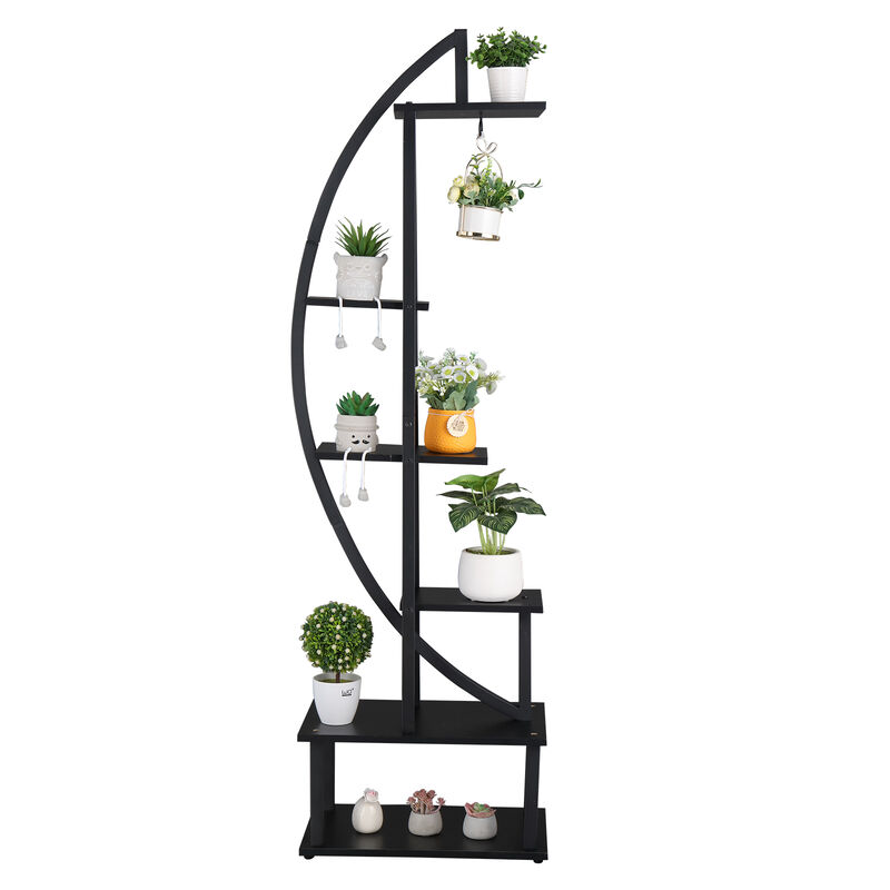 6-Layer Half Moon Ironwood Flower Pot Stand for Garden, Patio & Balcony Decoration