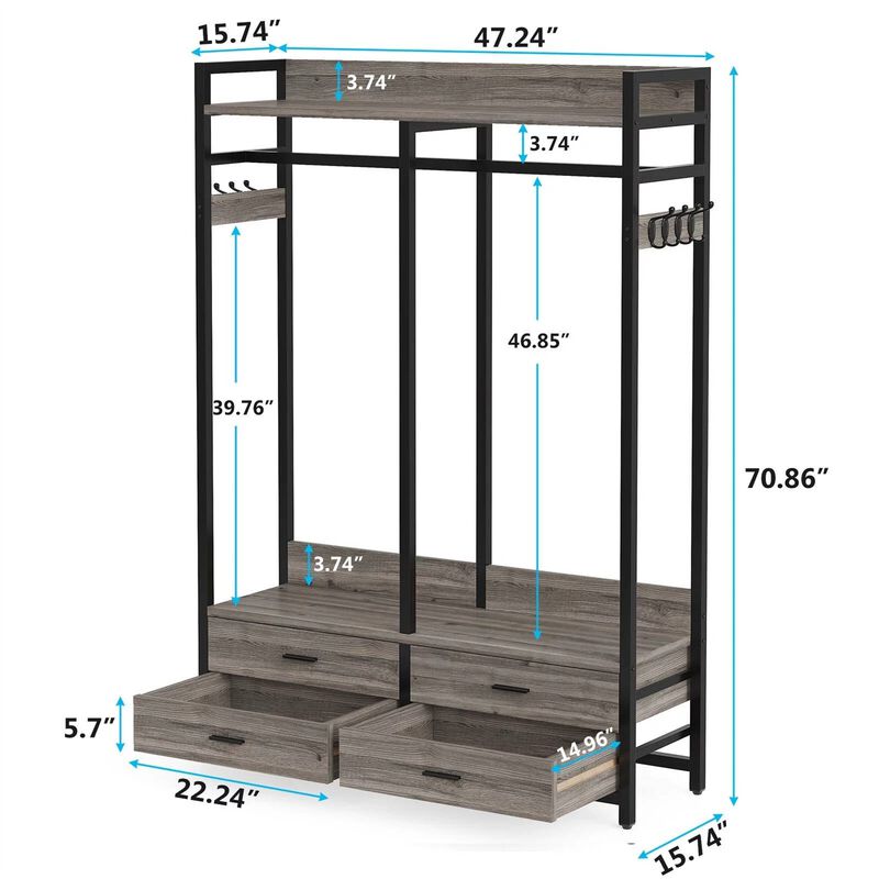 Hivvago Modern Grey Black Garment Rack with Clothes Hanging Rod and 4 Storage Drawers