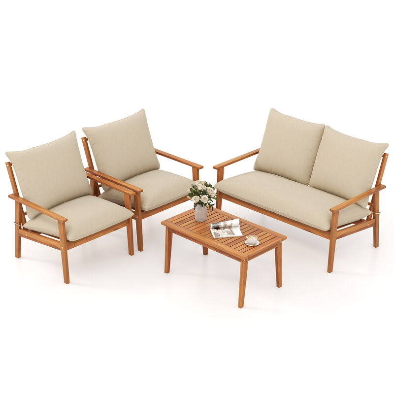 4-Piece Outdoor Conversation Set with Soft Cushions & Coffee Table for Patio or Garden
