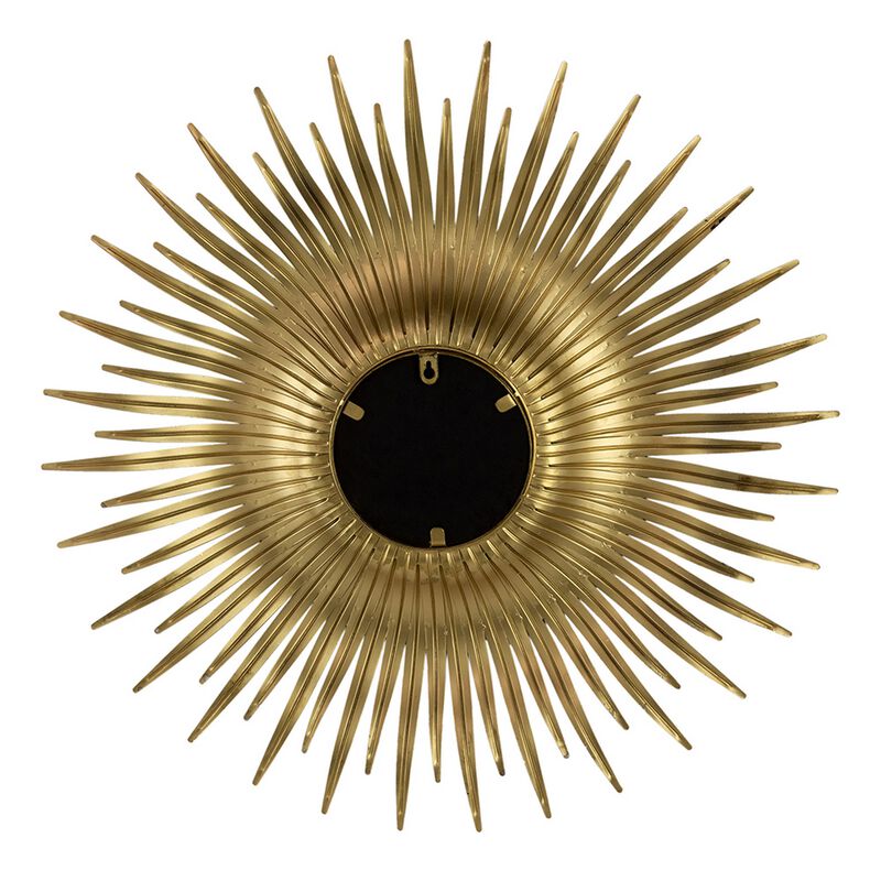 28 Inch Wall Mount Accent Mirror with Round Sunburst Iron Frame,  Gold-Benzara
