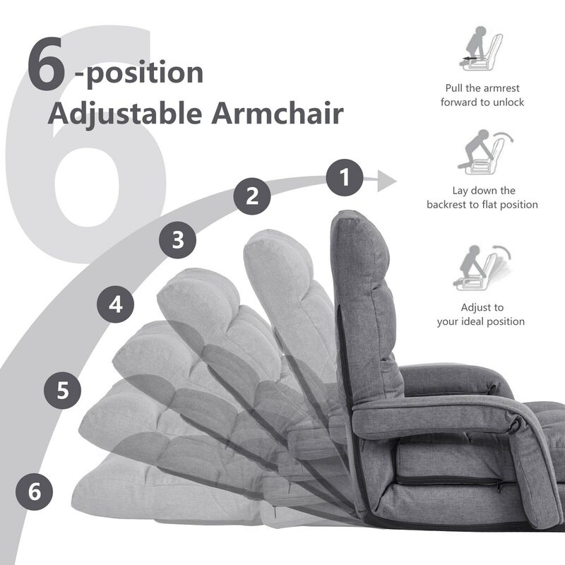 Folding Lazy Floor Chair Sofa with Armrests and Pillow