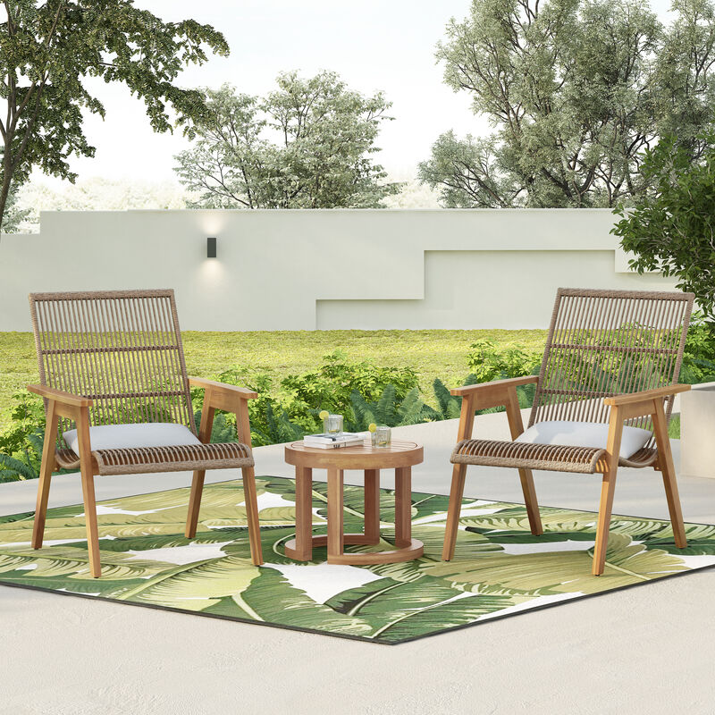 Merax Outdoor Acacia Wood 3-Piece Lounge Seating Set