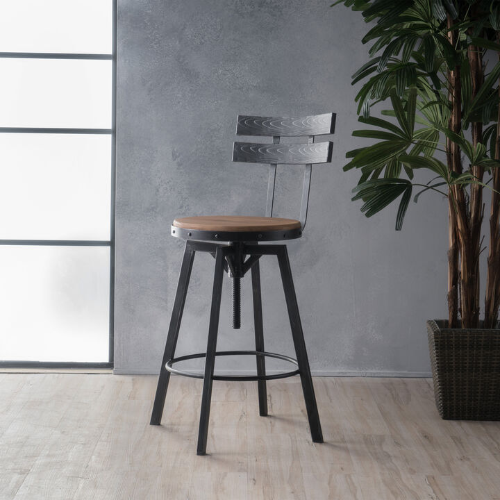Rustic-Chic Barstool Fir Wood Seat, Metal Frame
